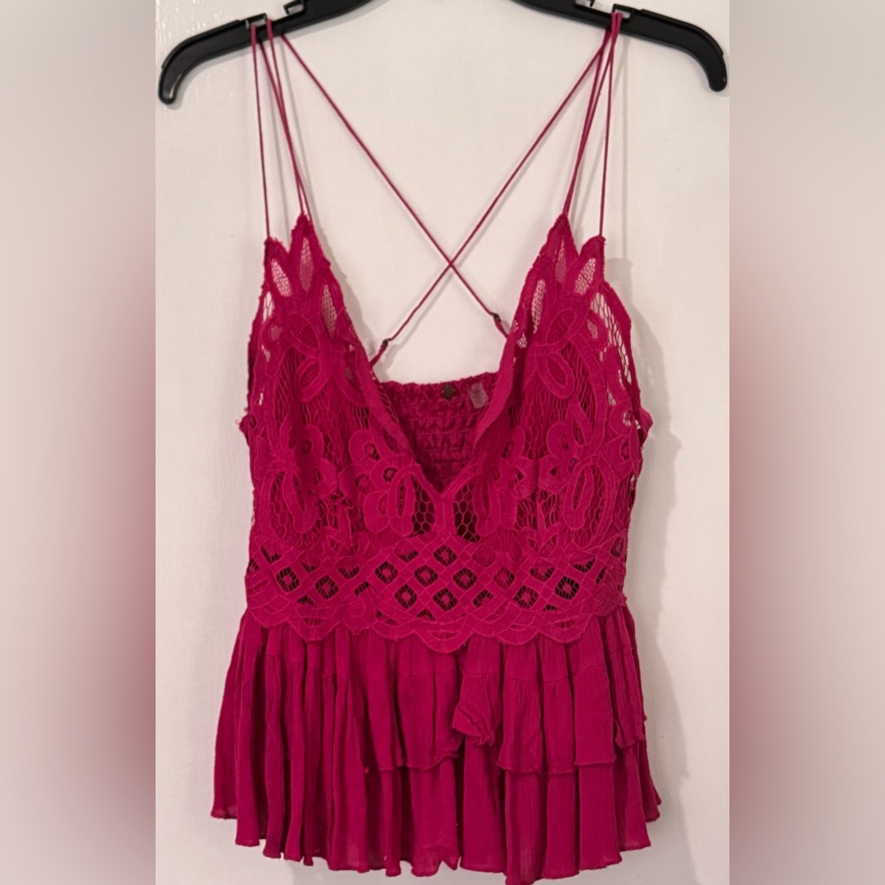 FREE PEOPLE Pink lacy shirt with ruffles
